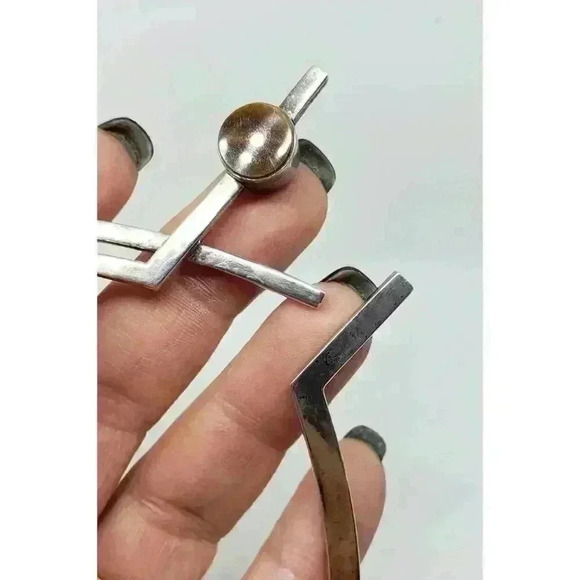 Vintage Taxco Choker Sterling Silver Reversible Tiger's Eye Onyx Gemstone JRZ - Picture 3 of 10